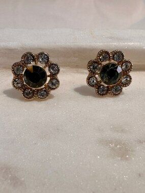 Brown/Gold/Clear Crystal Stud Earrings